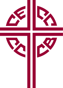 Logo of the Canadian Conference of Catholic Bishops: the letters CECC and CCCB encircling a red cross