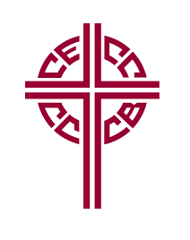 Logo of the Canadian Conference of Catholic Bishops; a red cross with the letters 