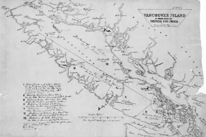 Archbishop Seghers’ 1877 hand drawn map of Vancouver Island